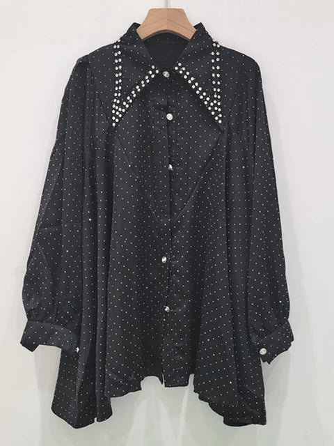 Diamond Studded Loose Long Sleeved Thin Shirt