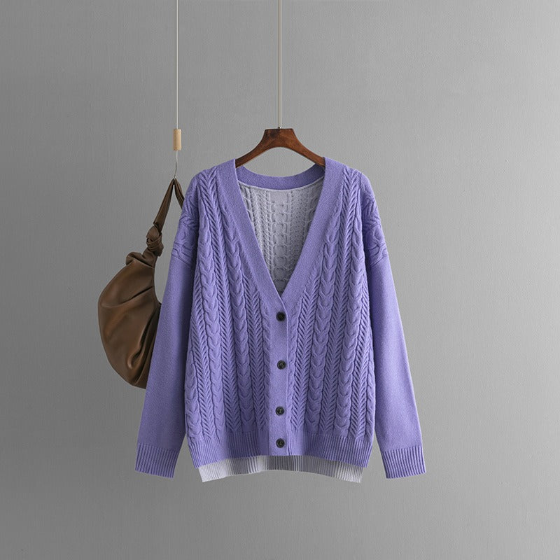 Pre Order:  Fried Dough Twists V-Neck Knitted Cardigan