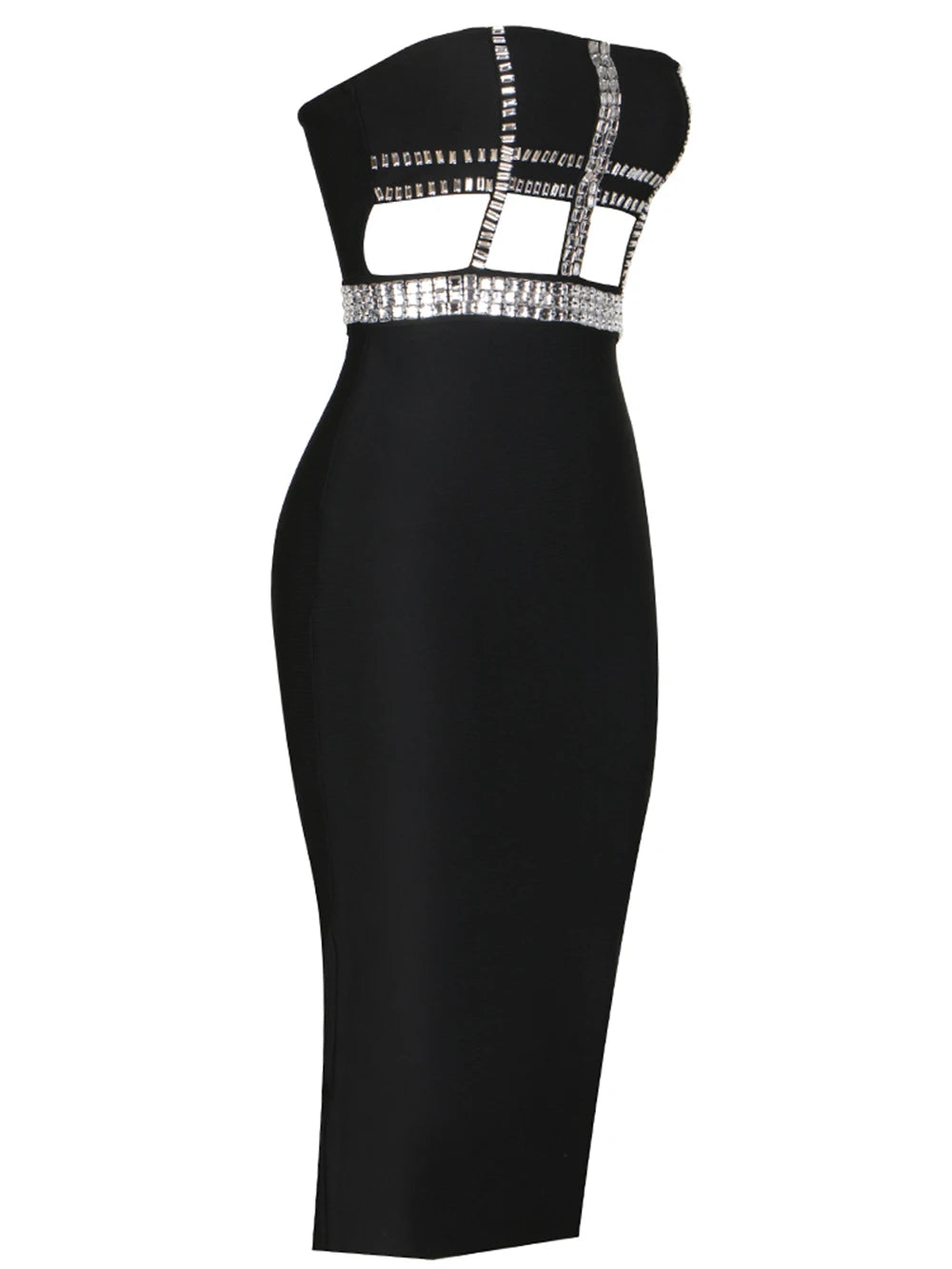 Pre Order:  Knitted Strapless Beaded Backless Bandage Dress