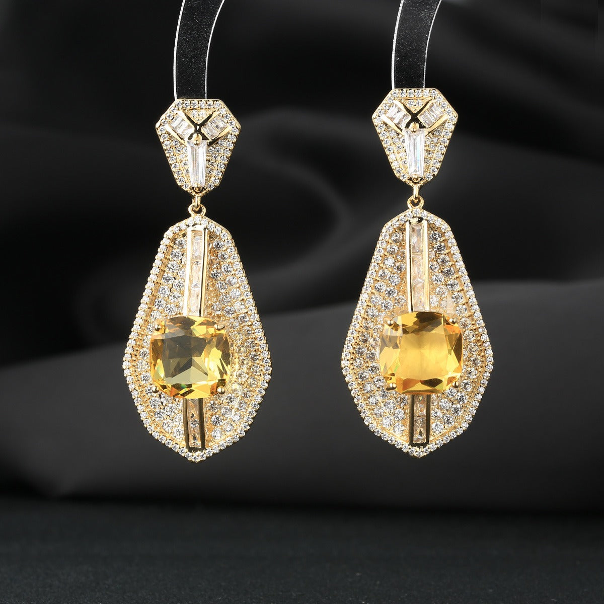 Pre Order: Square Diamond Fan-Shaped Inlaid Zircon Earrings