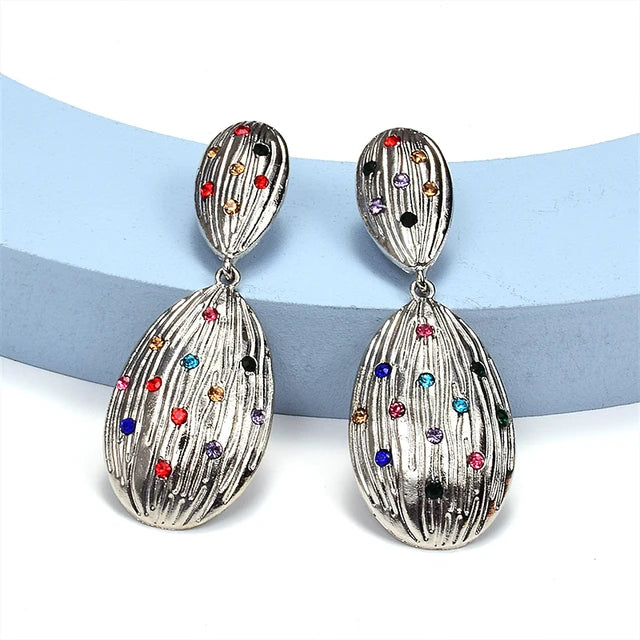 Pre Order:  Oval Shells Rhinestones Drop Earrings