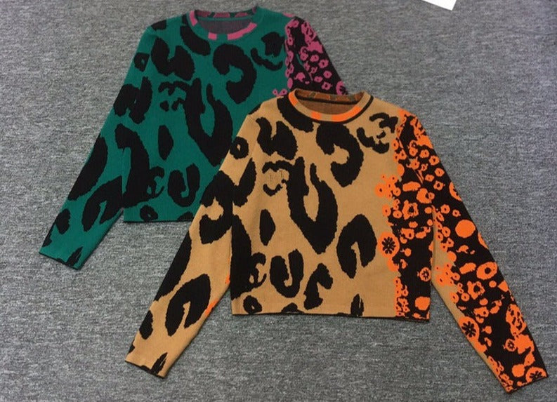 Pre Order:  Leopard Round Neck Knit Sweater