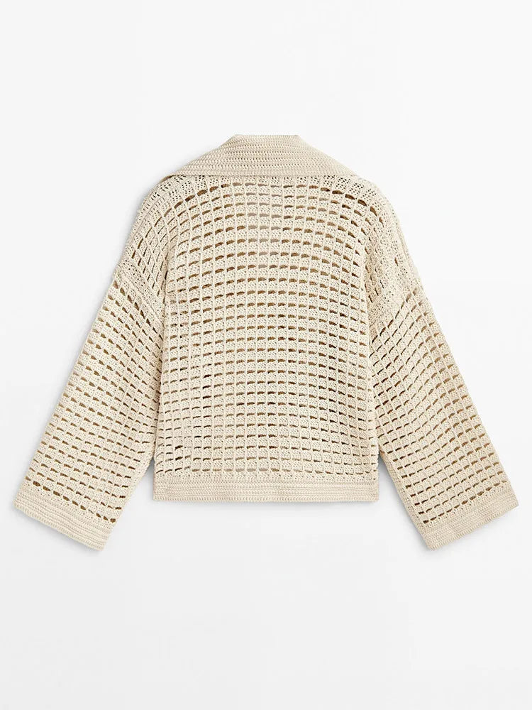 Pre Order:  Beige Knitted Hollow Out Top