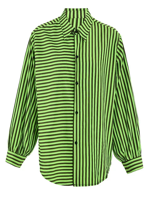 Pre Order:  Asymmetric Stripes Loose Casual Long Sleeved Shirt