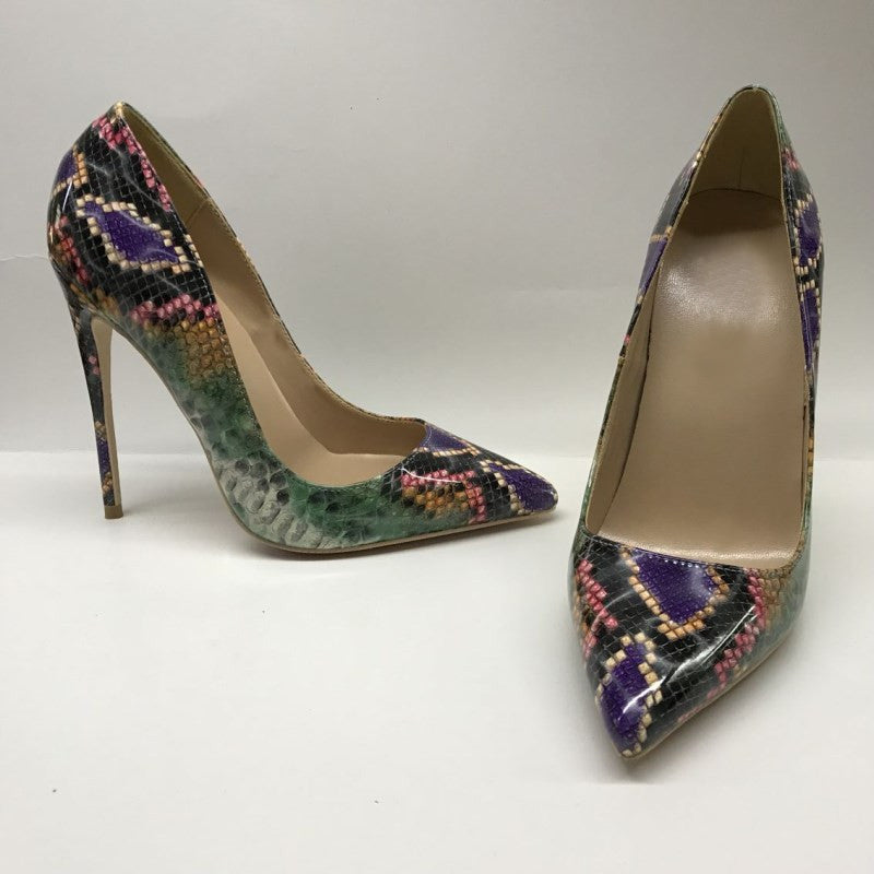 Pre Order:  Snake Printed Faux-Leather Pointed-Toe Shoes