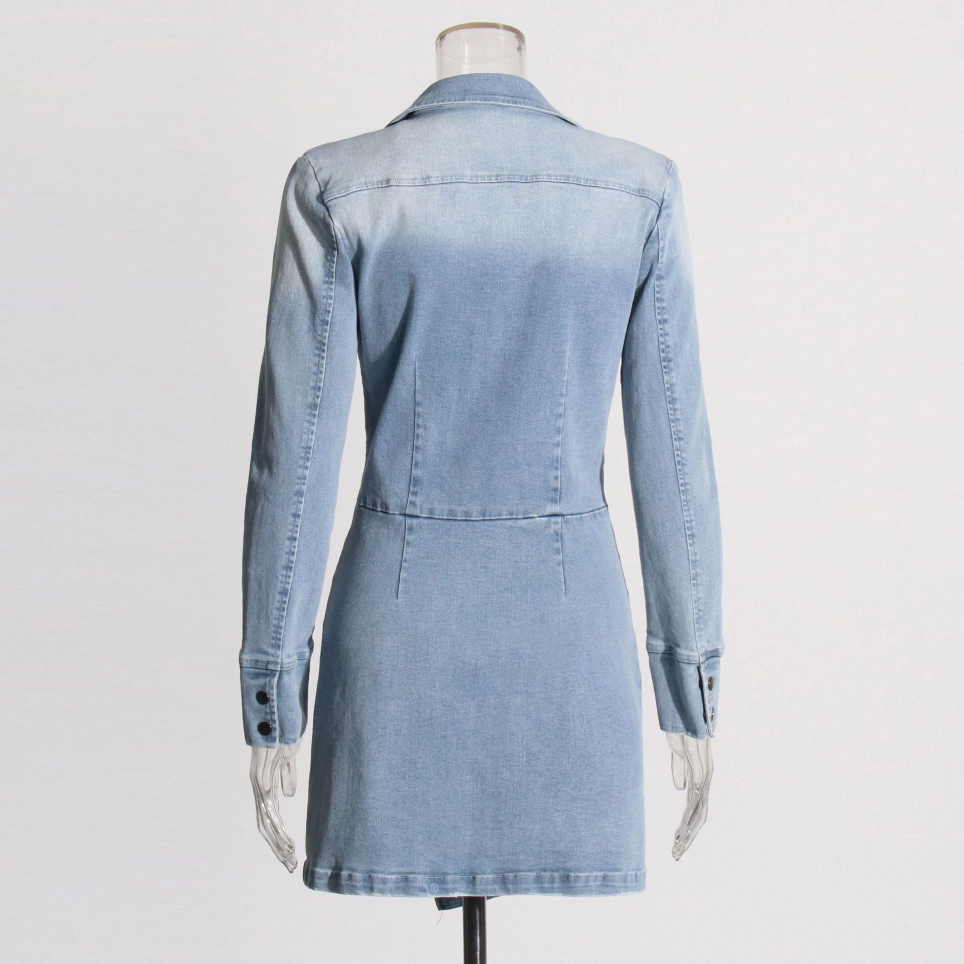 Irregular Pleated Long Sleeved Denim Dress