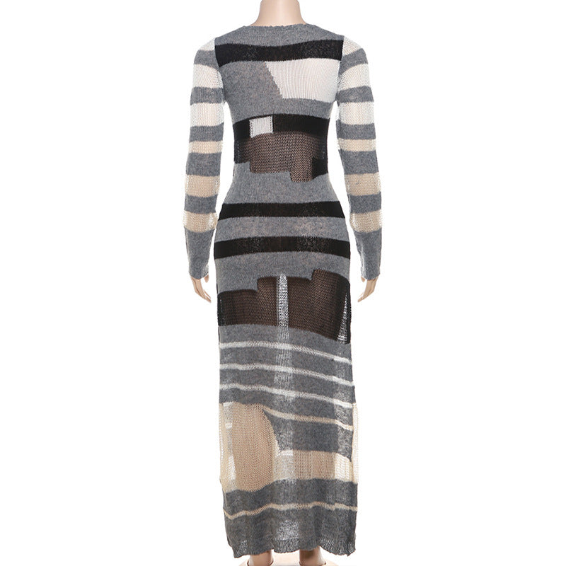 See Through Stripes Knit Dress