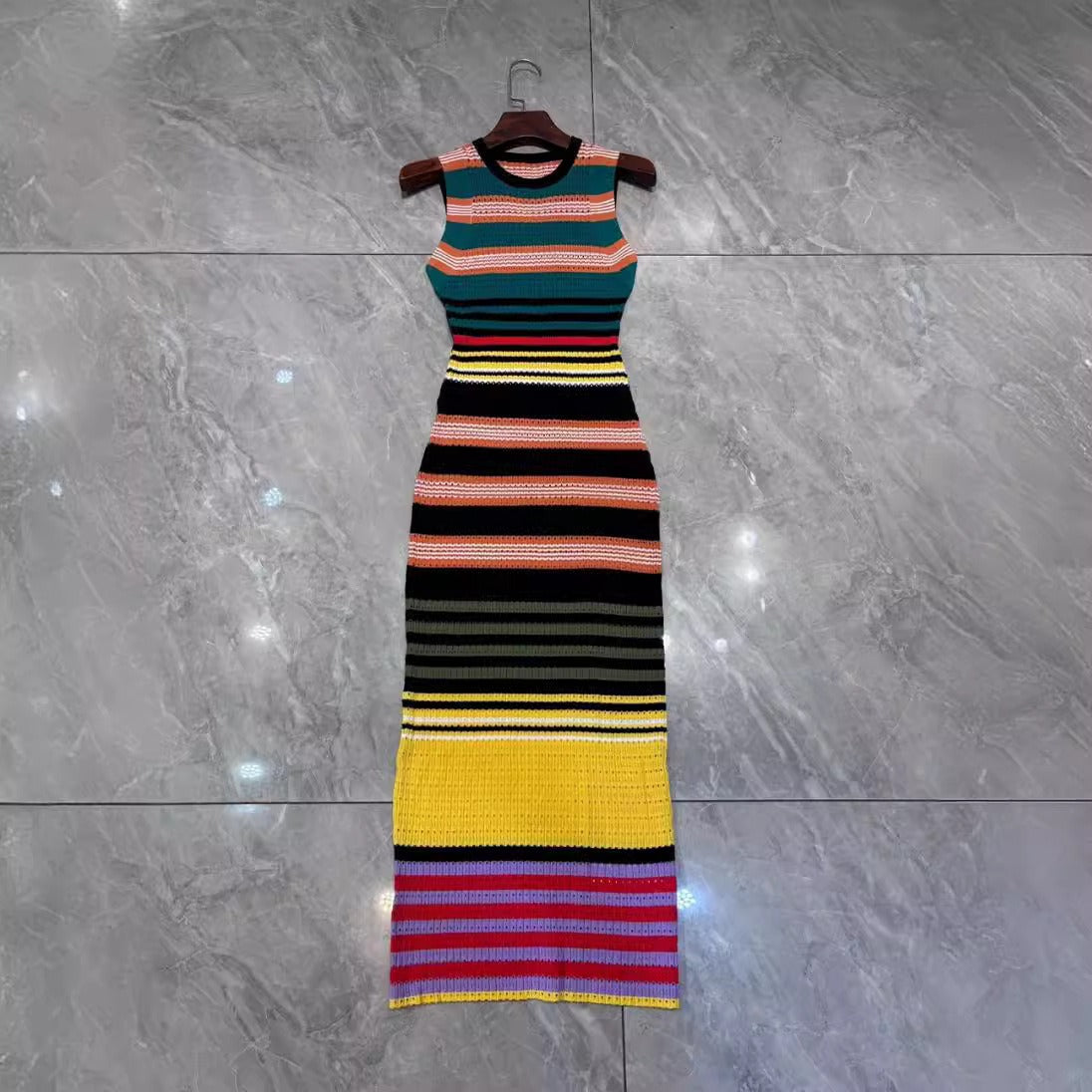 Pre Order:  Multicolor Stripe Sleeveless Knitted Dress