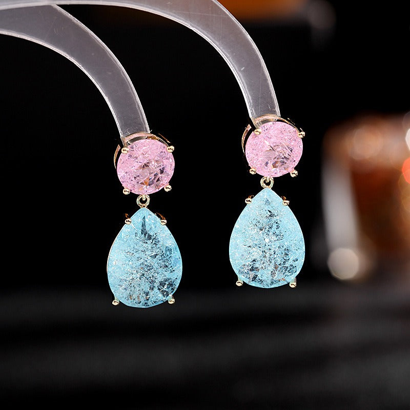 Pre Order:  Color Block Ice Cracked Water Drop Earrings