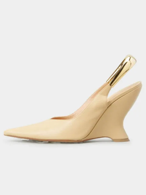 Pre Order:  Curved Wedge Gold-Tone Slingback Pumps