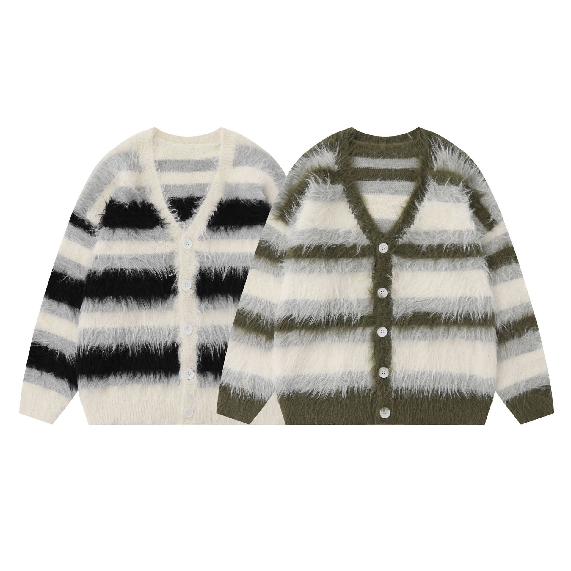 Pre Order:  Furry Striped Knitted Cardigan