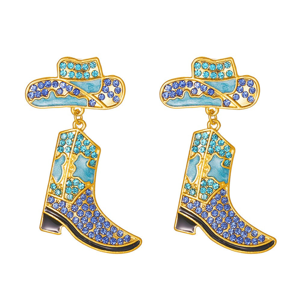 Rhinestones Cowboy Hat Boots Earrings