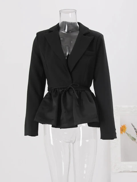 Pre Order:  Splicing Slim Peplum Lace Up Blazer