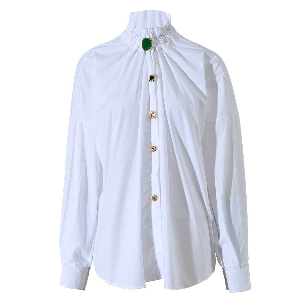 Single Breasted Lace Collar Court Style Shirt