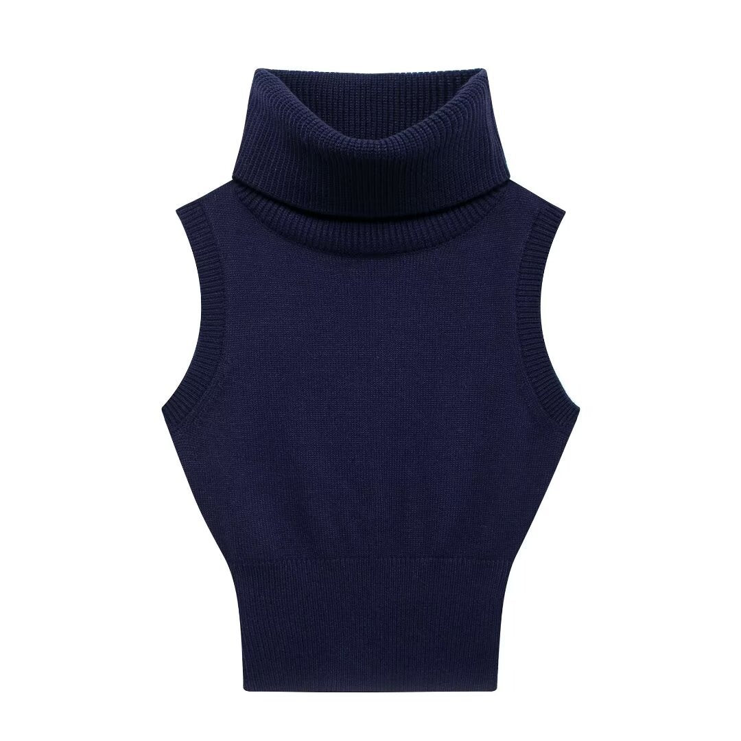 Pre Order: Turtleneck Sleeveless Slim Fit Knitted Vest