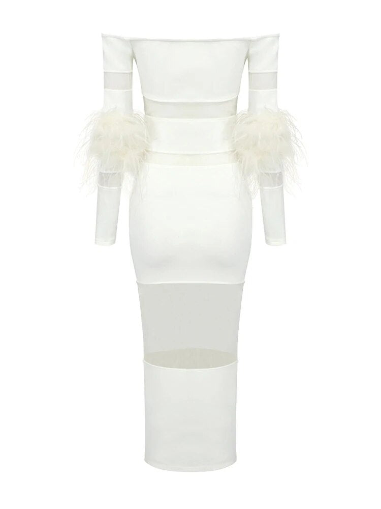 Pre Order:  Feathery Sleeve Mesh Patchwork Knit Dress