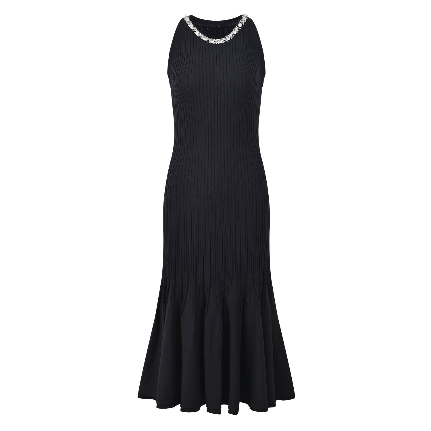 Pre Order: Diamond Studded Round Neck Fish Tail Knitted Dress