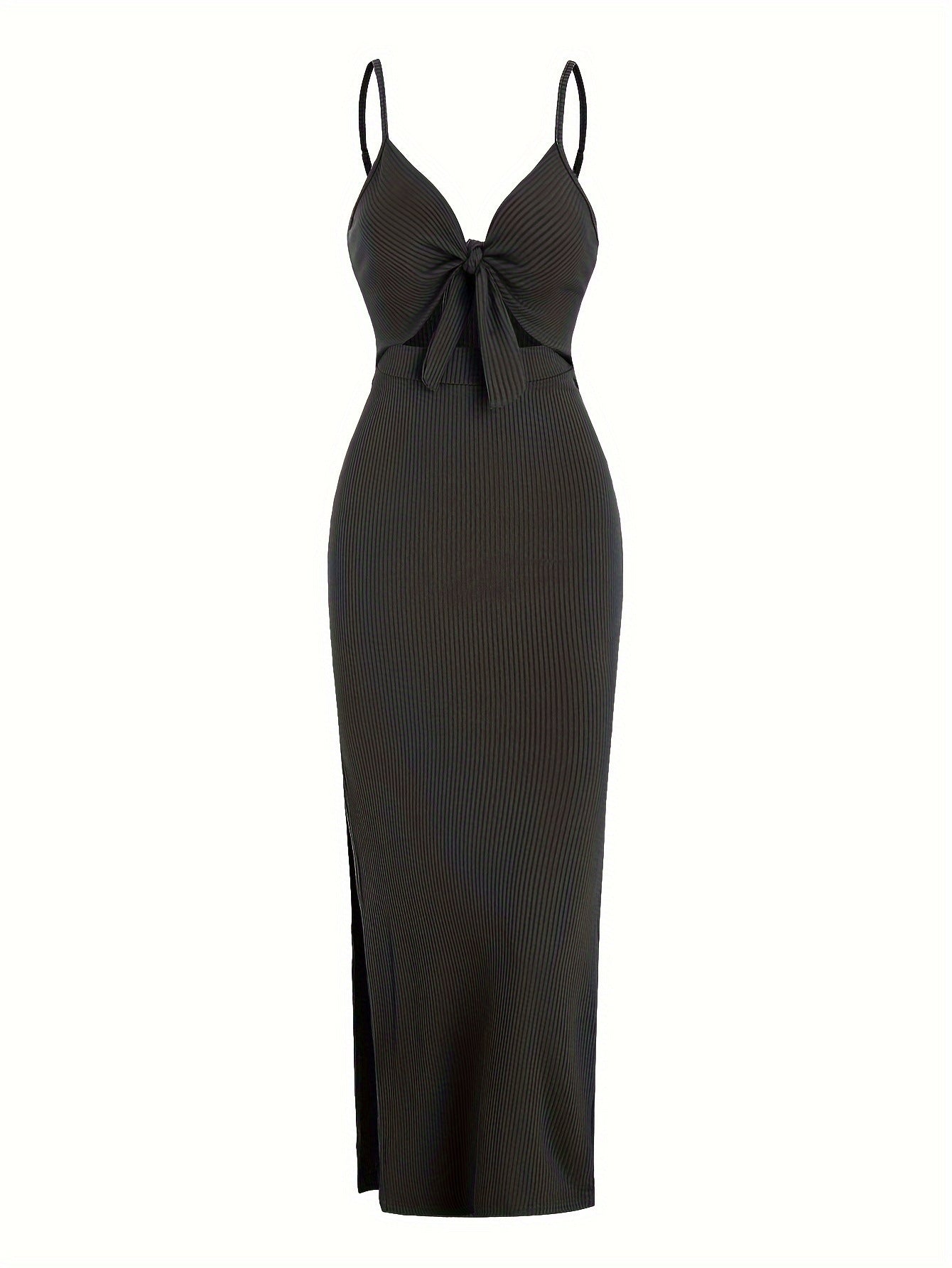 Pre Order: V-Neck Strap Hollowed Out Slit Backless Dress