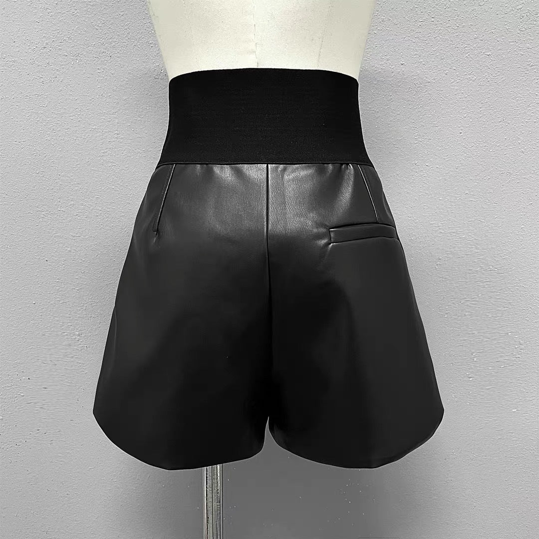 Pre Order:  Elastic Wide Leg PU Leather Shorts