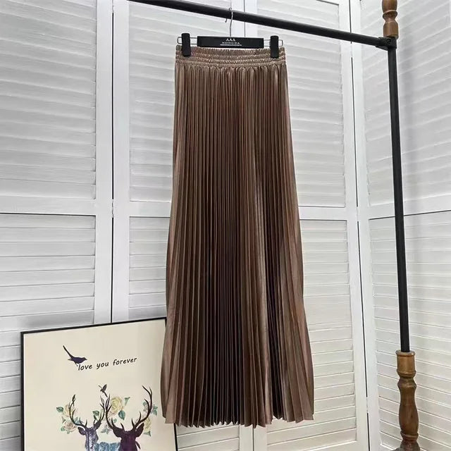 Pre Order:  Solid Pleated A-Line Maxi Skirt