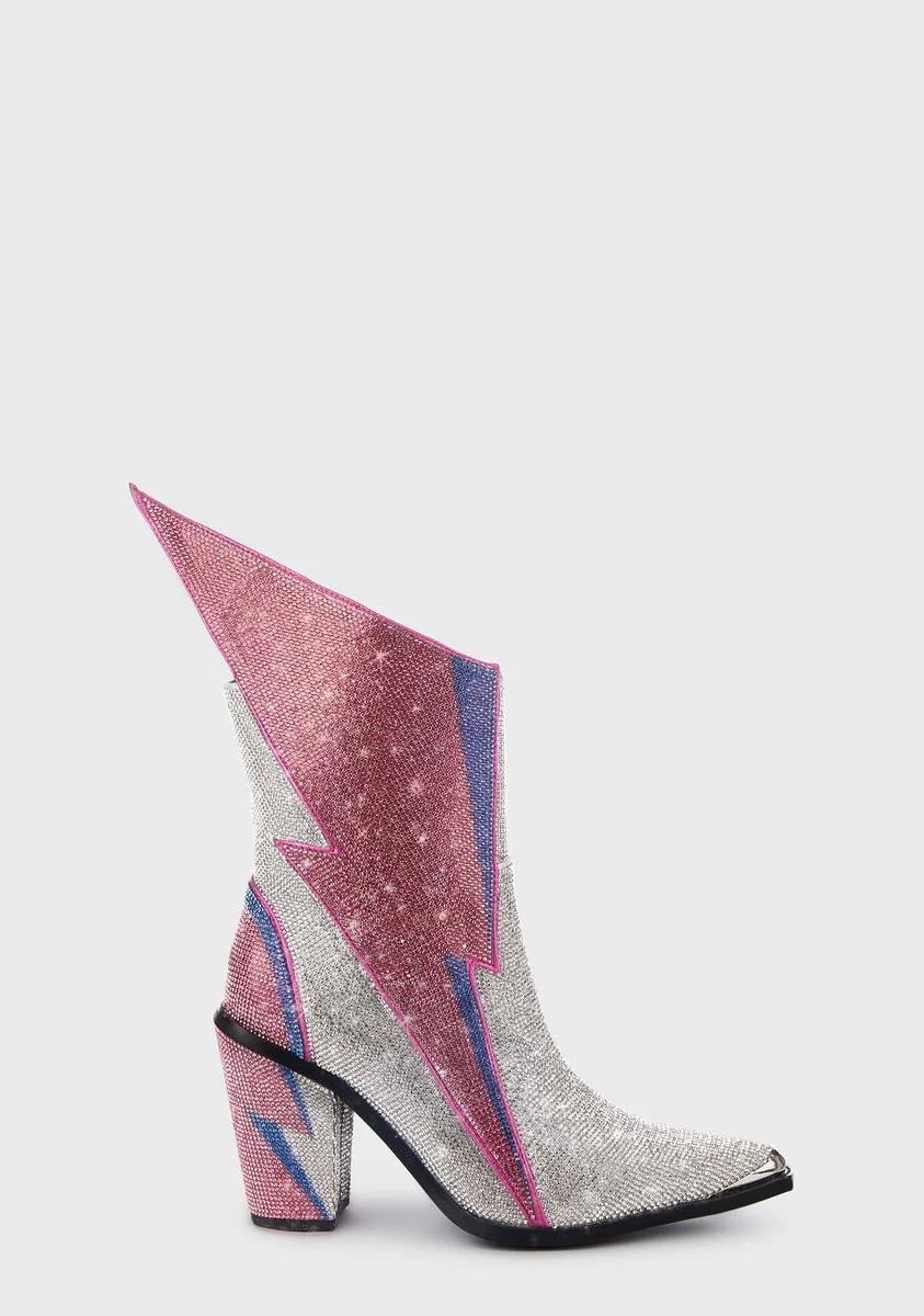 Rhinestone Lightning Bolt High Heel Ankle Boots