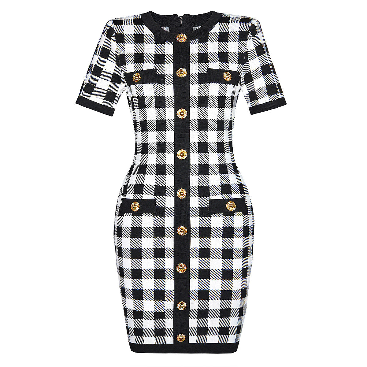 Pre Order:  Plaid Short Sleeved Bodycon Knitted Dress