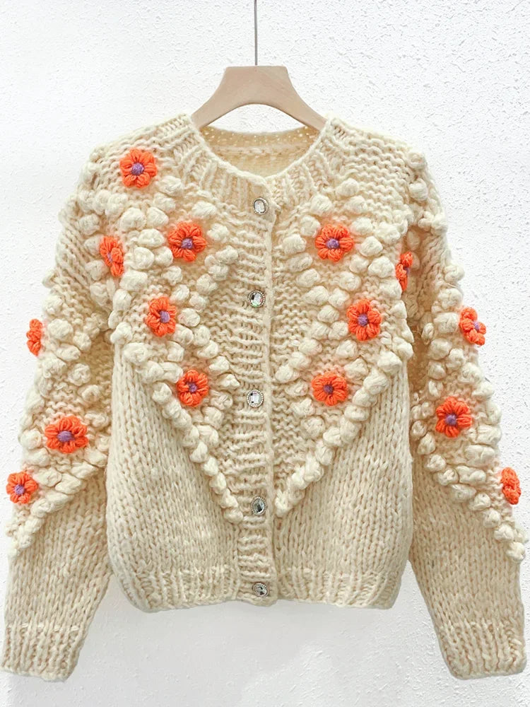 Pre Order:  Floral Jacquard Knitted Buttoned Cardigan