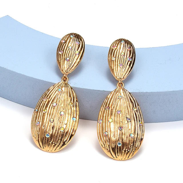 Pre Order:  Oval Shells Rhinestones Drop Earrings