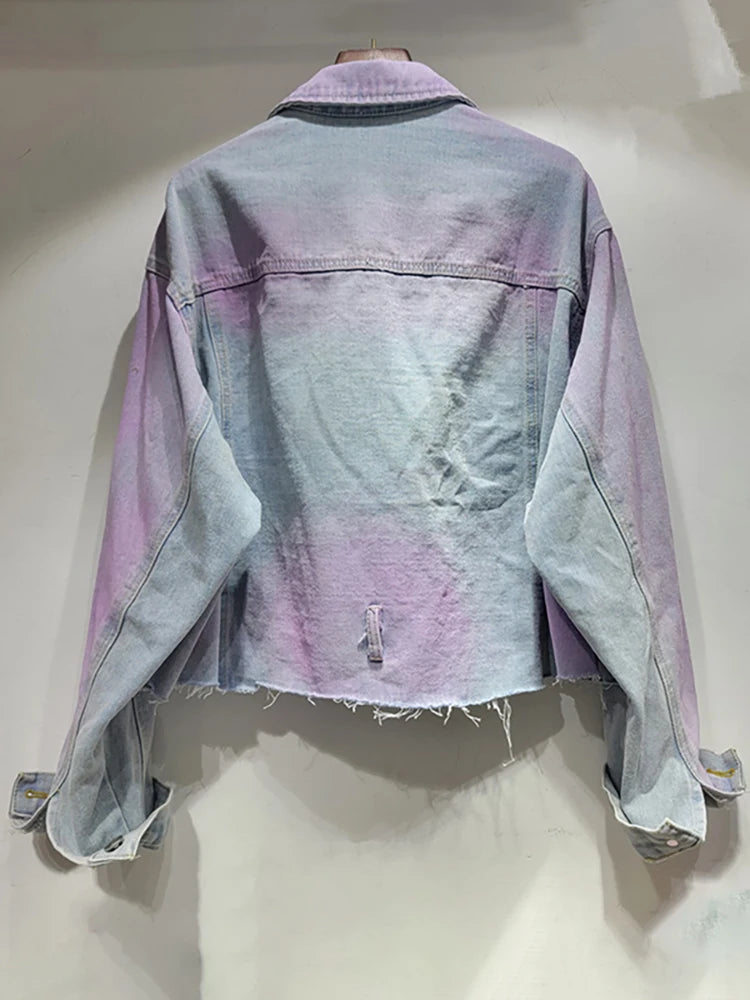 Pre Order:  Tassel Heart Diamond Purple Tie-Dye Single Breasted Jacket