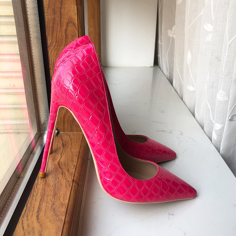 Pre Order:  Rose Pink Crocodile Pattern Pointed-Toe Shoes