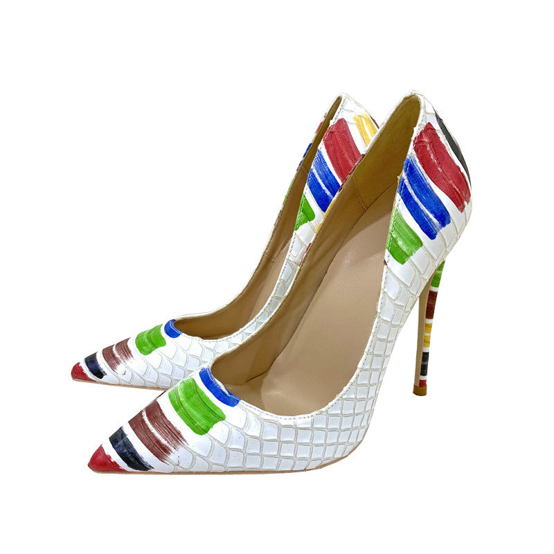 Pre Order:  Snakeskin Pattern Color Graffiti Stiletto Pumps