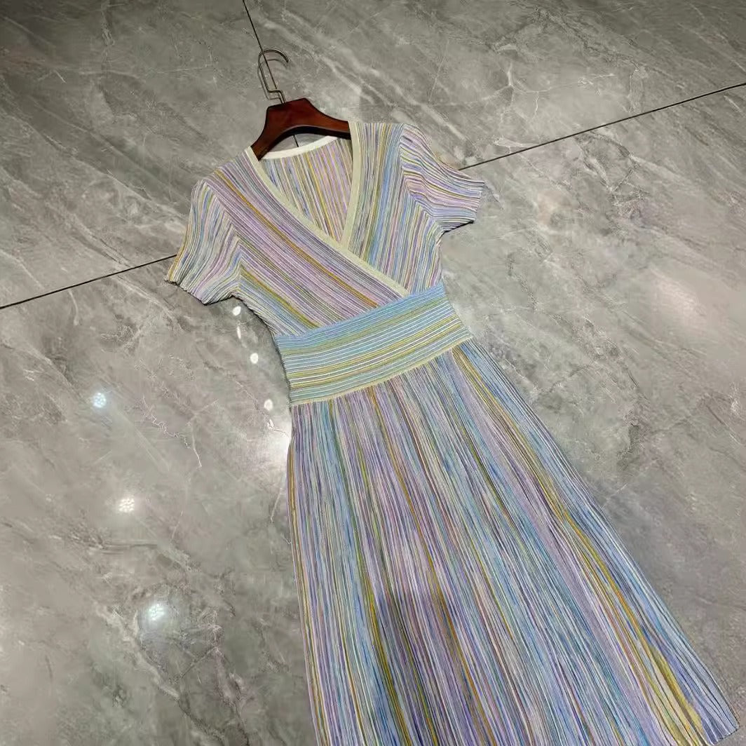 Pre Order:  Gradient Striped Pleated Knit Dress