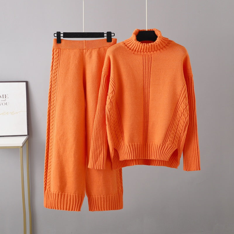 Pre Order:  Casual Thick Turtleneck Knit Sweater + Wide Leg Knit Pants