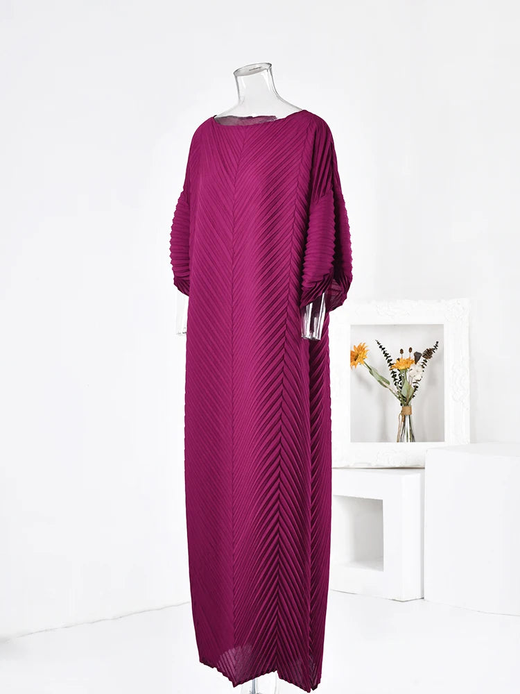 Pre Order:  Pleated Boat Neckline Maxi Dress