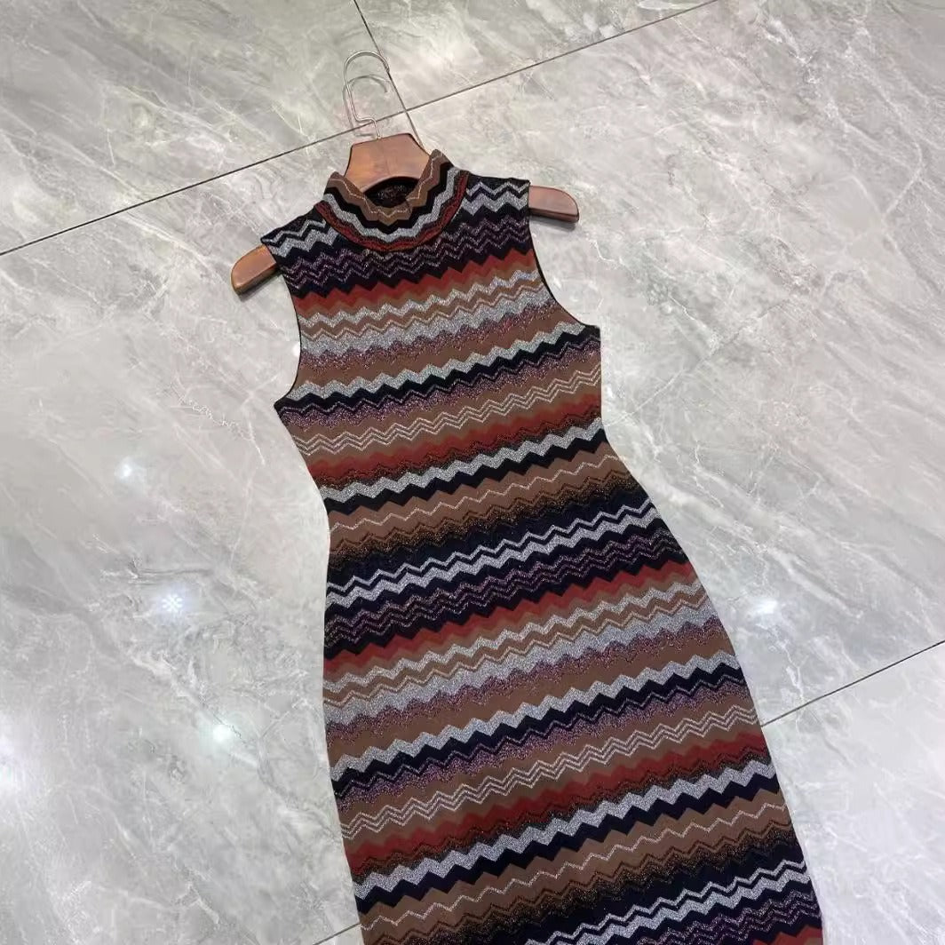 Pre Order:  Zigzag Striped Knitted Maxi Dress