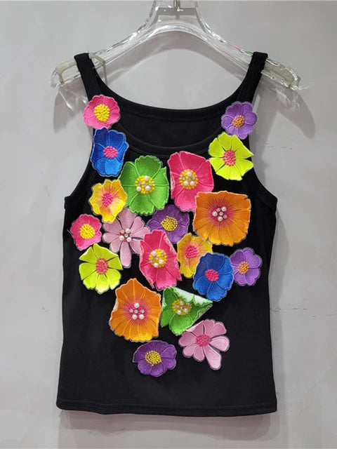 Embroidered 3D Flowers Tank Top