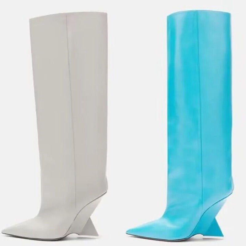 Pre Order:  Geometrical Heel Pointed Knee-High Boots