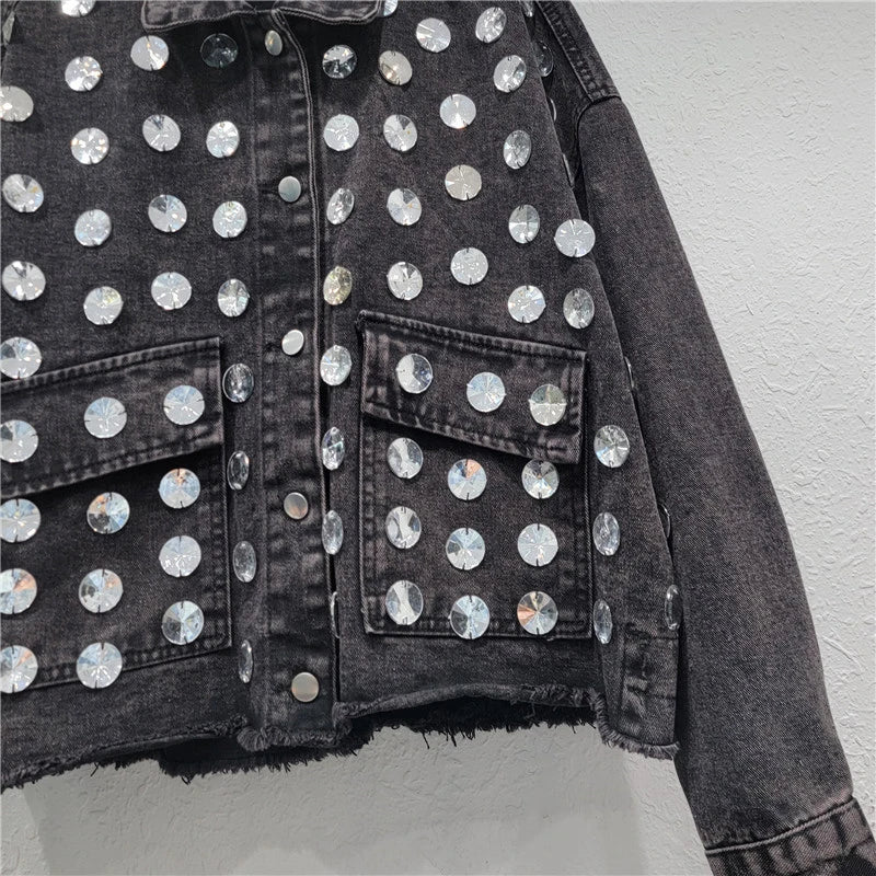 Pre Order:  Hand Sewn Diamond Loose Denim Jacket