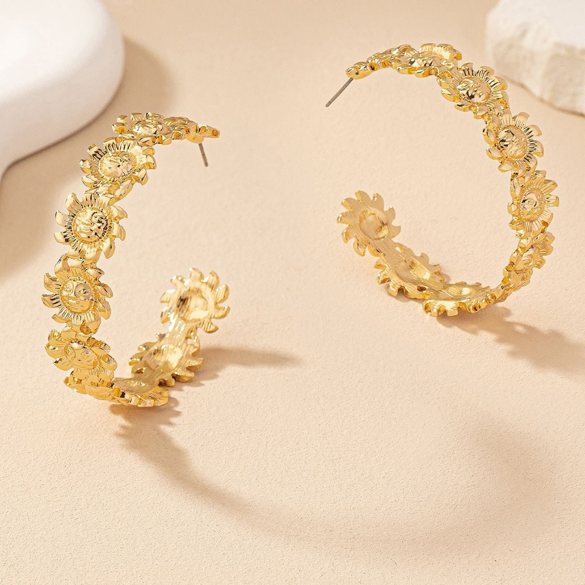 Pre Order:  Retro Exaggerated Sunflower C-Shaped Earrings