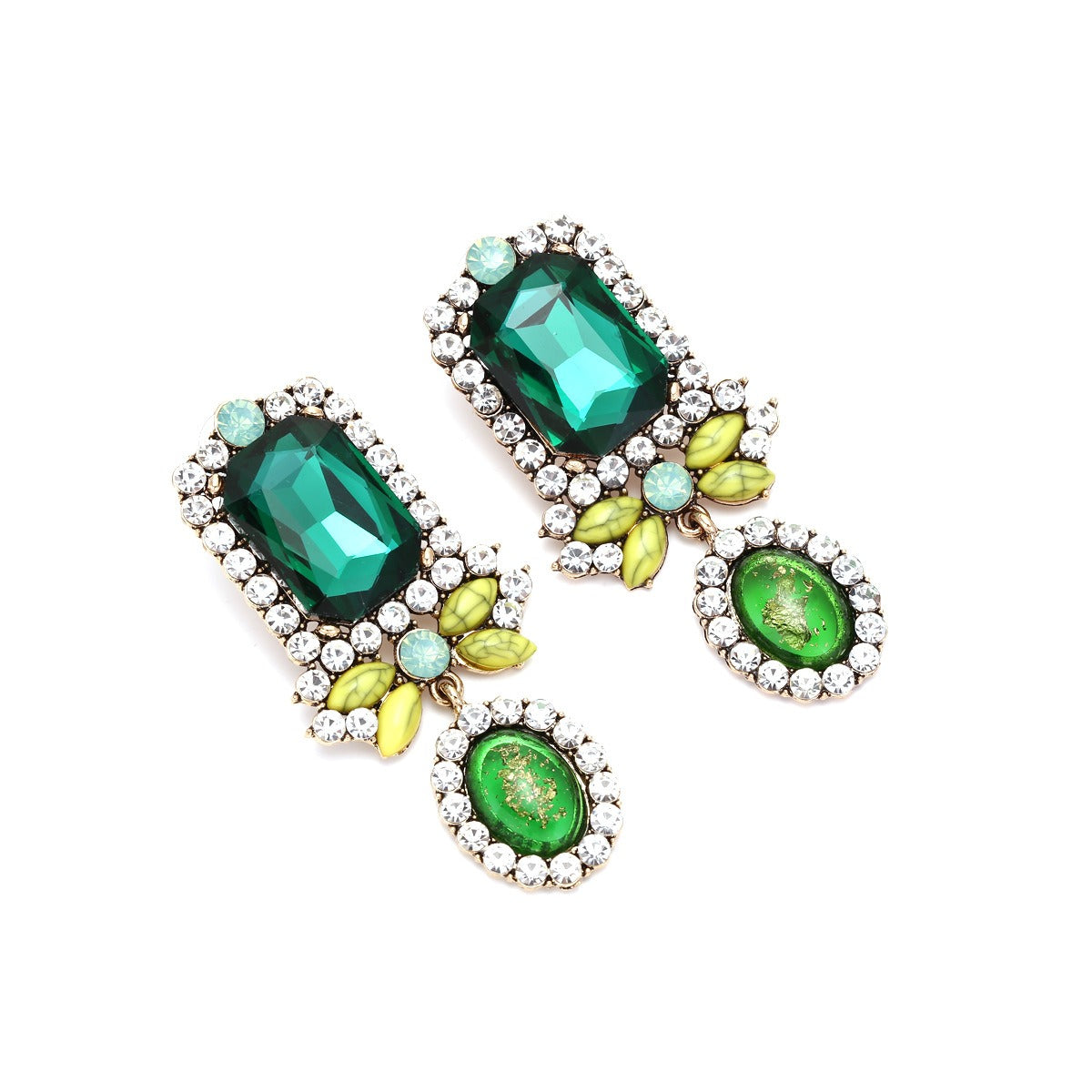 Pre Order:  Green Geometric Diamond Earrings