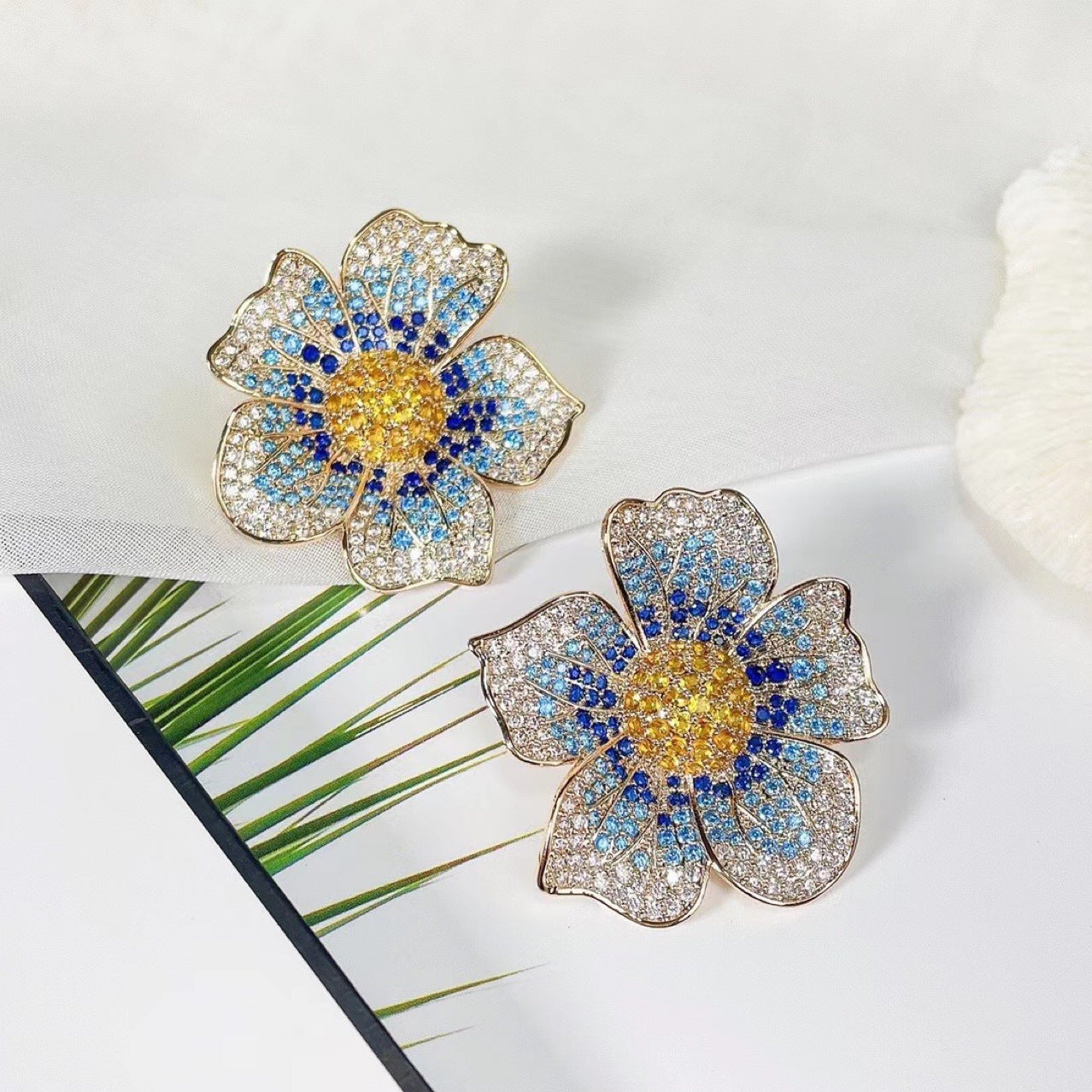 Pre Order:  Micro Inlaid Zircon Large Flower Earrings