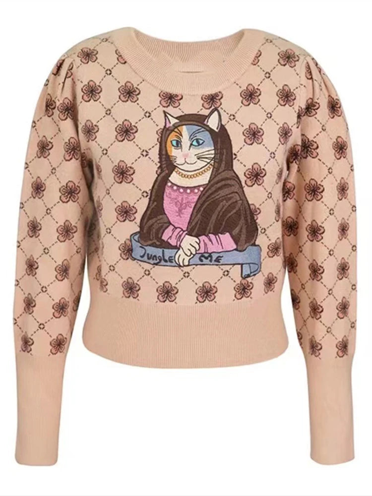 Pre Order:  Cat Mona Lisa Jacquard Embroidery Sweater