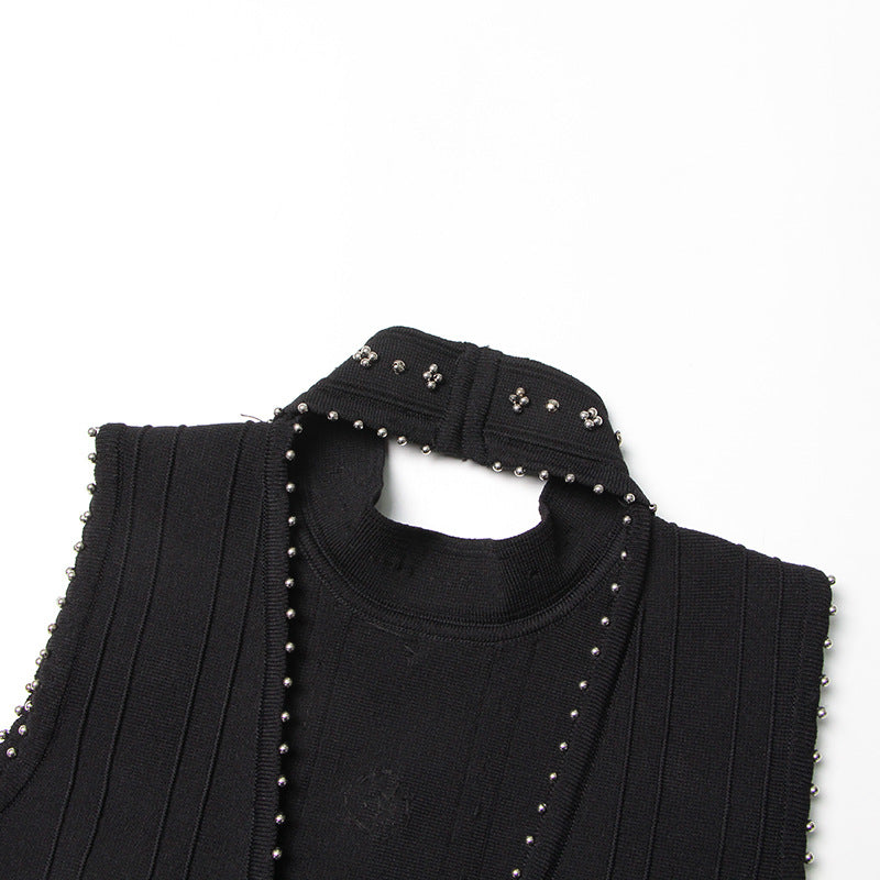 Pre Order:  Black Beaded Backless Knit Dress