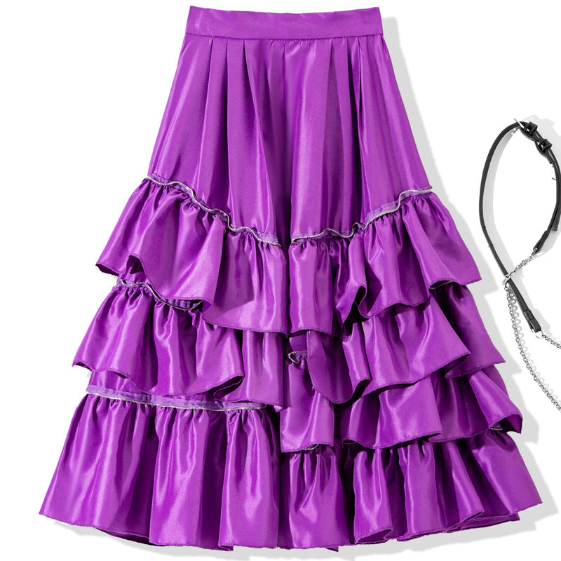 Pre Order:  Multilayer Ruffled Bouncy Satin Midi Skirt