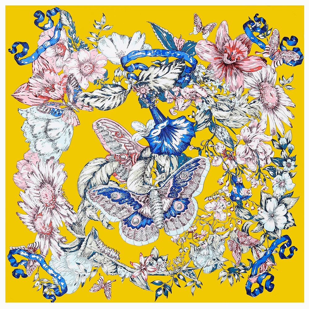 Pre Order:  Hand Painted Butterfly Flower Square Scarf