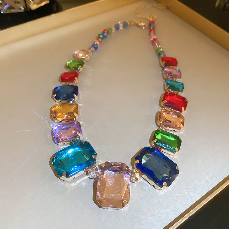 Pre Order:  Multicolor Glass Crystal Chain Necklace