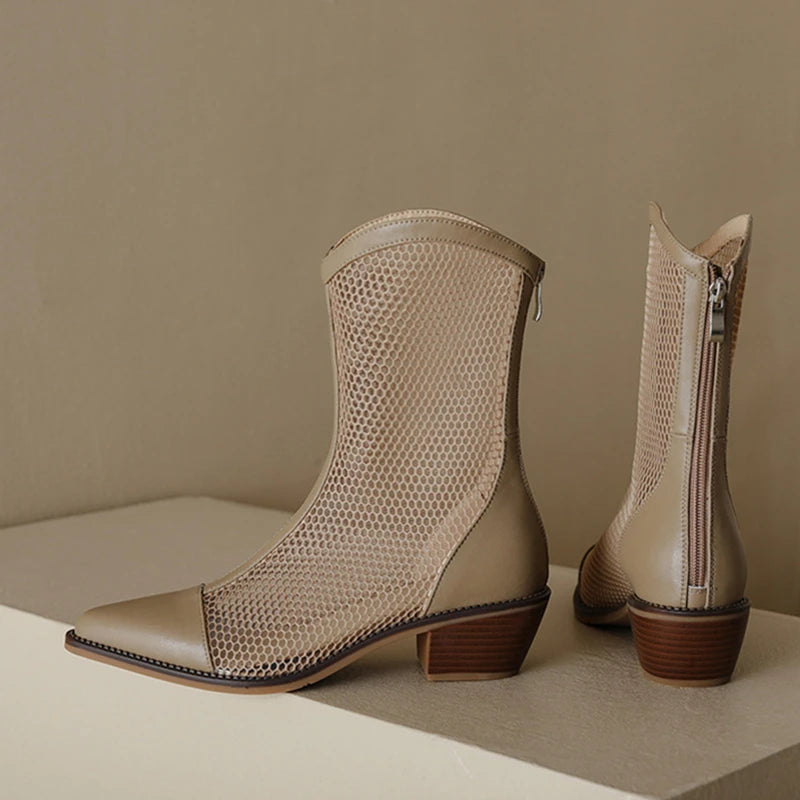 Pointed Toe Mesh Hollow Boots