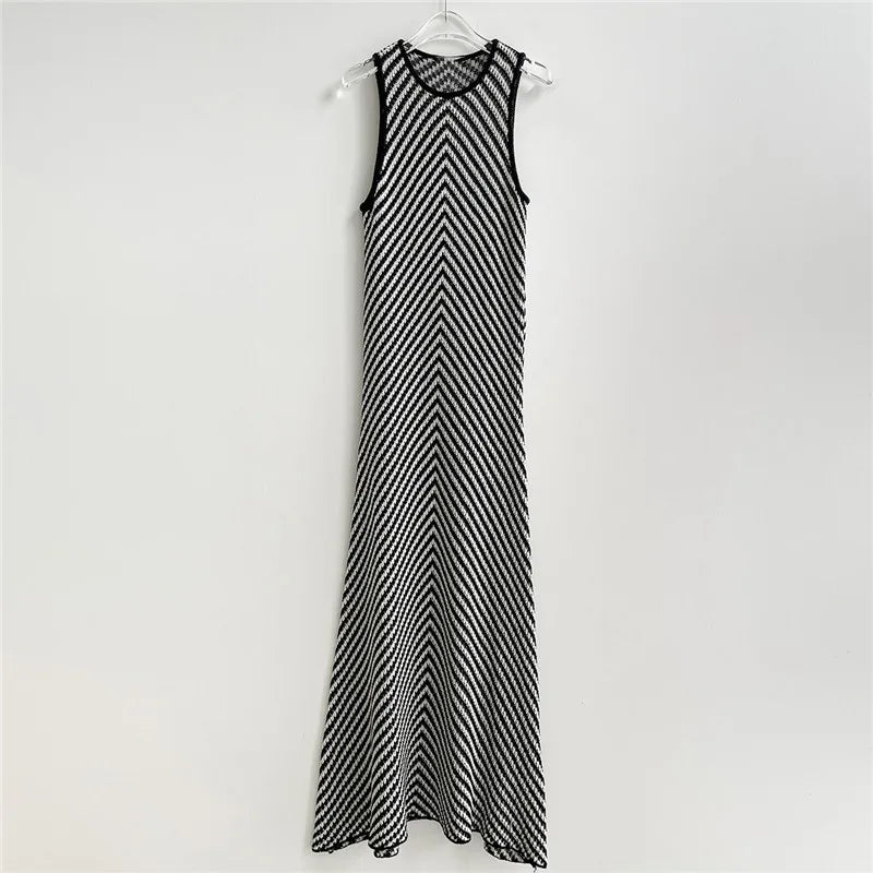 Pre Order:  Casual Striped Knitted Maxi Dress