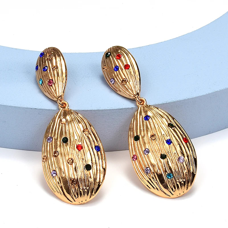 Pre Order:  Oval Shells Rhinestones Drop Earrings