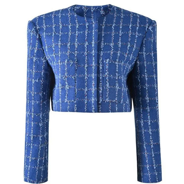 Pre Order:  Formal Blue Tweed Cropped Coat